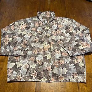Vintage Vital Zone Women’s Silk Leaf Print Windbreaker Bomber Size Large Retro